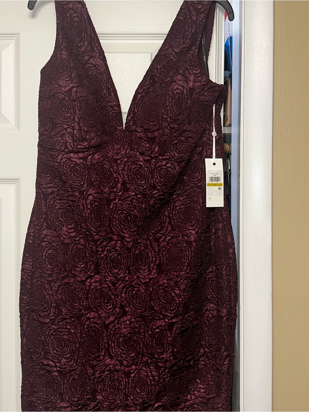 Deep Burgundy Floral Lace V-Neck Dress